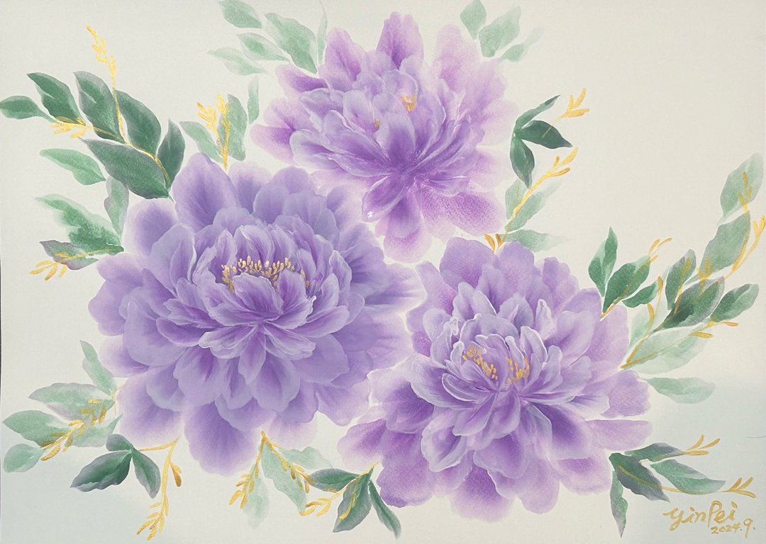温顺柔美紫韵风雅 手绘牡丹原作彩绘挂画 赠木框 - 海报/装饰画/版画 - 纸 紫色