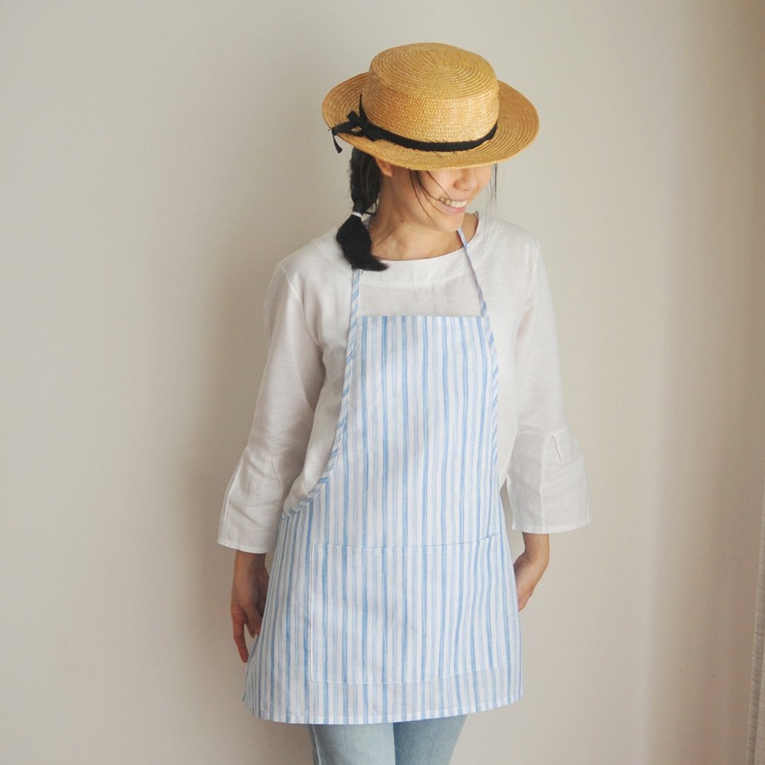 Linen Apron Summer Collection in Blue Stripe - 围裙 - 棉 
