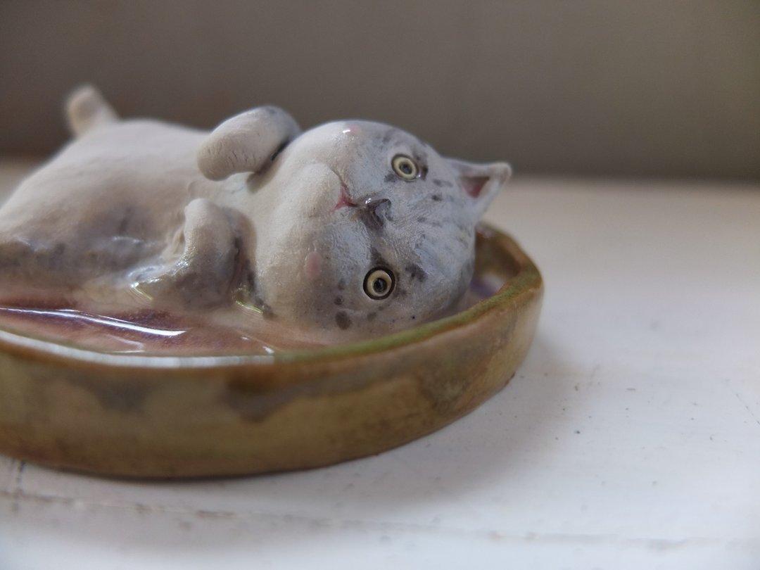 【陶】泡澡猫- 特调池疗育虎斑猫(居家布置摆饰) - 花瓶/陶器 - 陶 多色