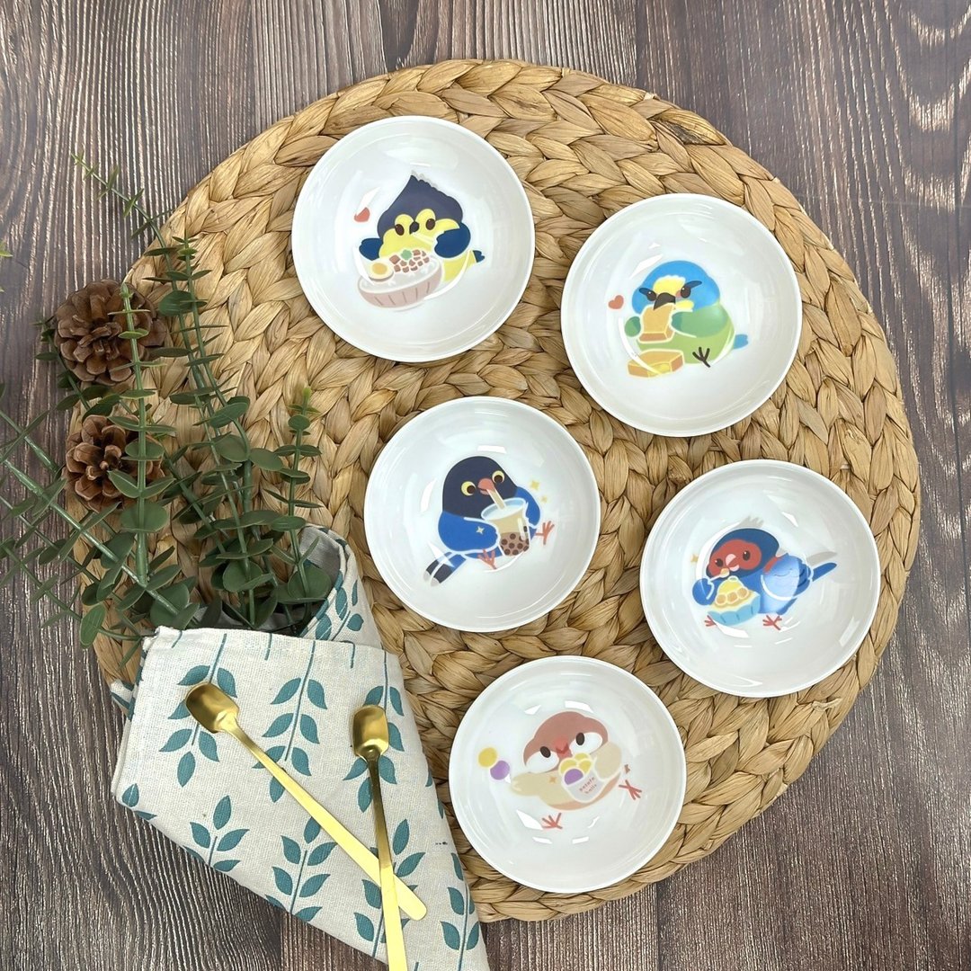 暖茶文鸟町 岛屿鸟食小碟系列骨瓷碟 5 入组 - 浅碟/小碟子 - 瓷 多色