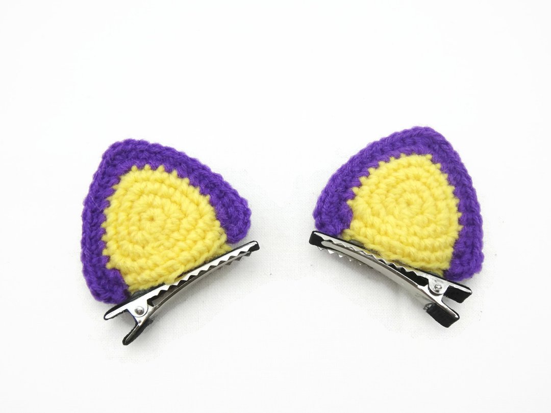 Alligator Hair Clip Crochet Animal Ears Design - Purple Yellow - 发饰 - 聚酯纤维 多色
