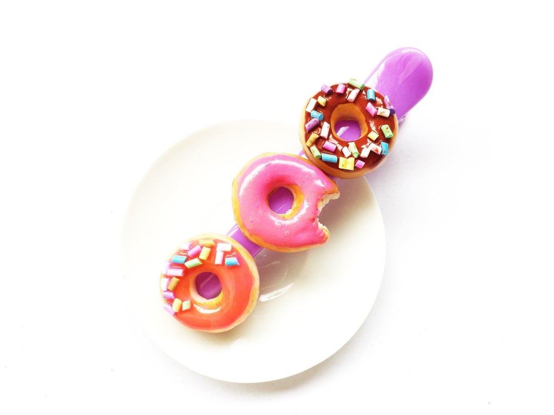 Hair clip, mixed donuts, purple - 发饰 - 粘土 紫色