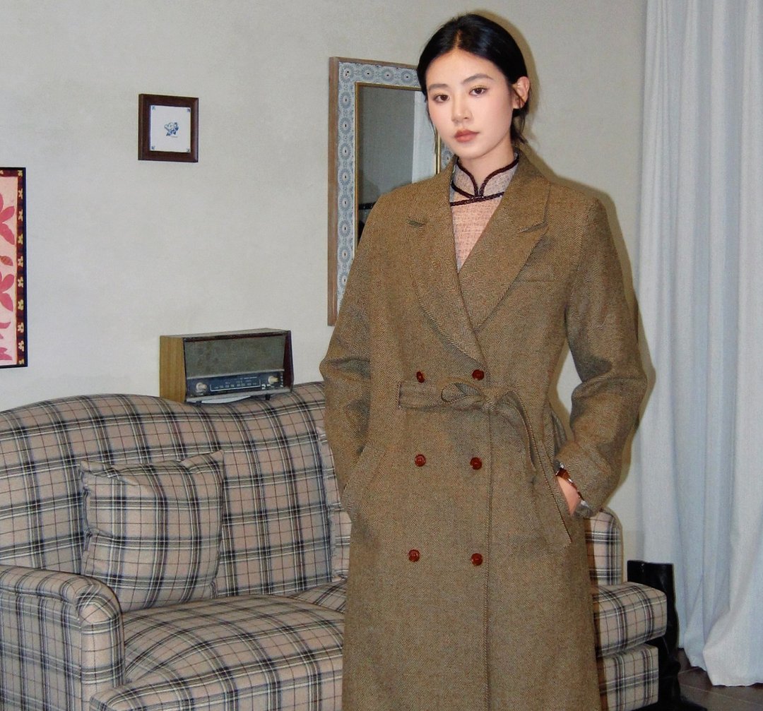 【旗袍外搭】新中式复古中国风 翻领羊毛大衣 - 女装休闲/机能外套 - 羊毛 咖啡色