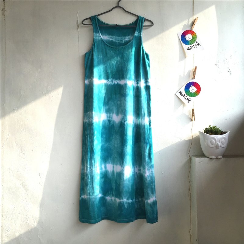 手染 绑染 扎染 纯棉洋装 - 裙子 - 棉．麻 绿色