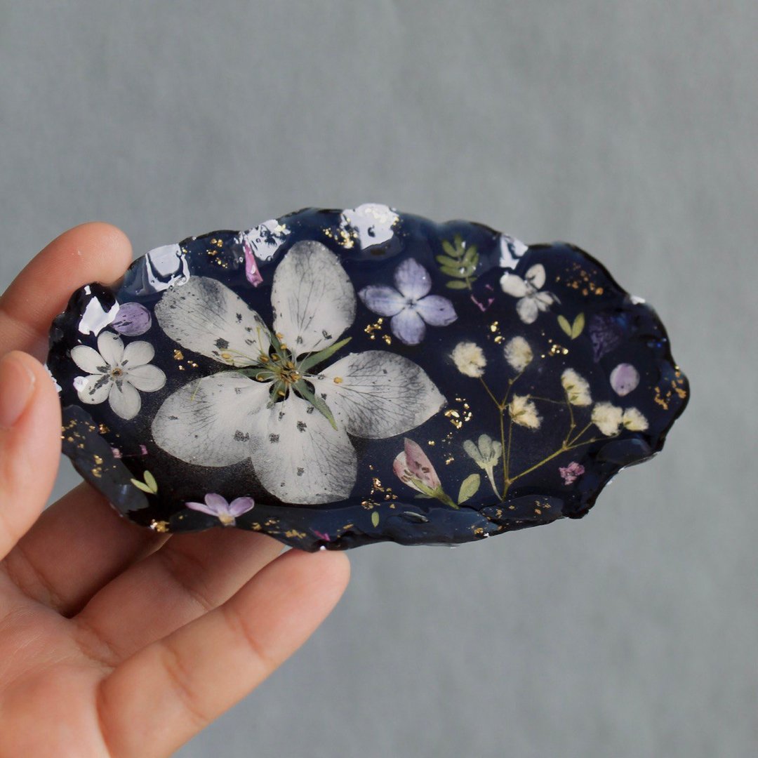 Stand for jewelry, Flower painting palette, Floral rings dish, Gift for artist - 陶艺 - 树脂 蓝色