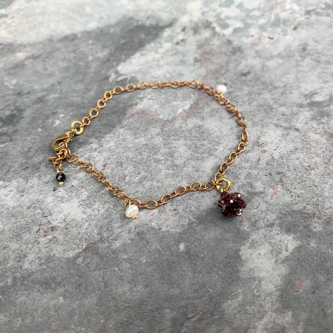 Oˋre Jewelry _铜系列_手链_铜_红石榴石_黑尖晶石_copper - 手链/手环 - 铜/黄铜 