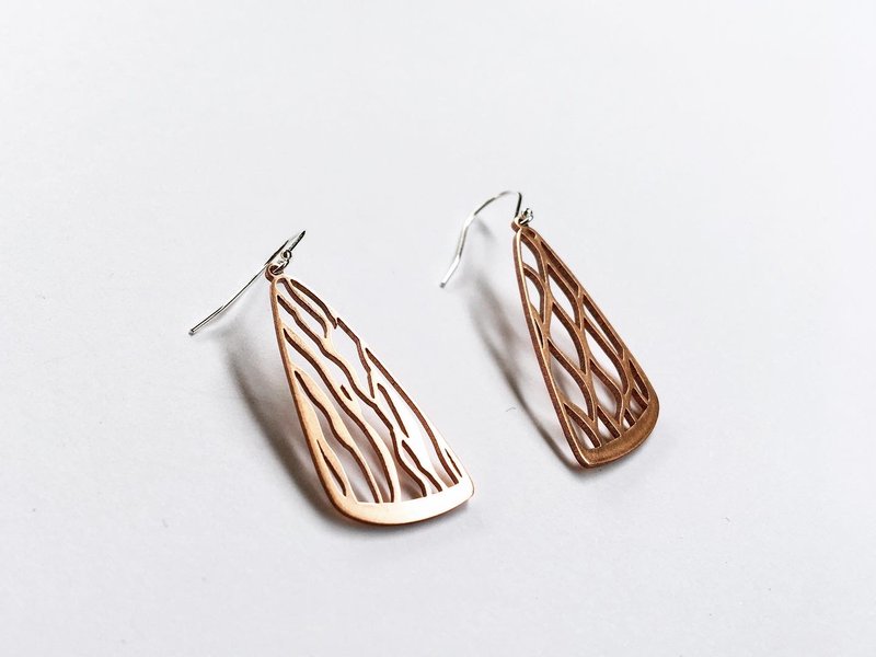 【棕与香柏-纹理】原创红铜耳环 | 耳针耳夹 - 耳环/耳夹 - 铜/黄铜 金色