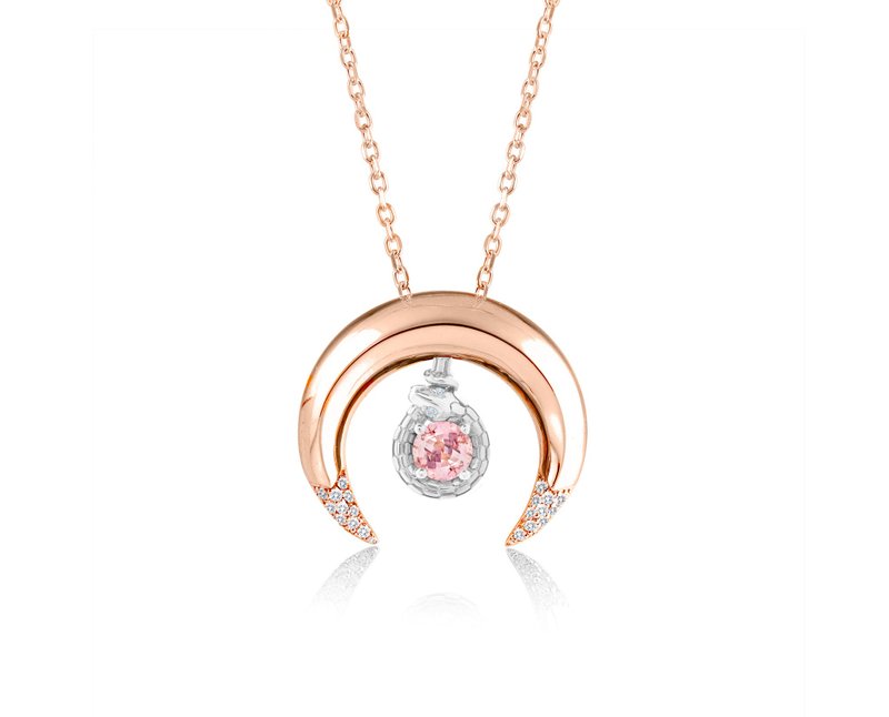 摩根石三女神项链组合 14k金+纯银月牙形套装吊坠 哥特衔尾蛇坠子 - 项链 - 贵金属 粉红色