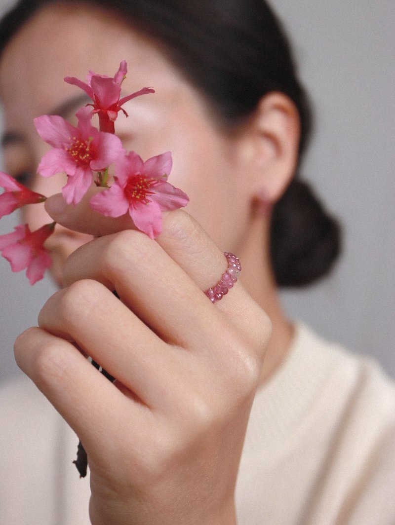 14KGF 粉色碧玺 天然石戒指 可调指围 编织系列 - 樱粉 - 戒指 - 宝石 粉红色