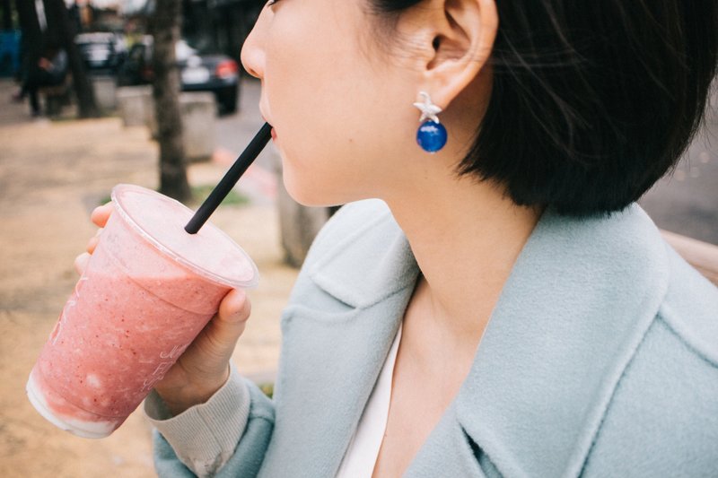 蓝色玛瑙 诗巴丹系列 海星耳环 可订制耳夹 - 耳环/耳夹 - 纯银 蓝色