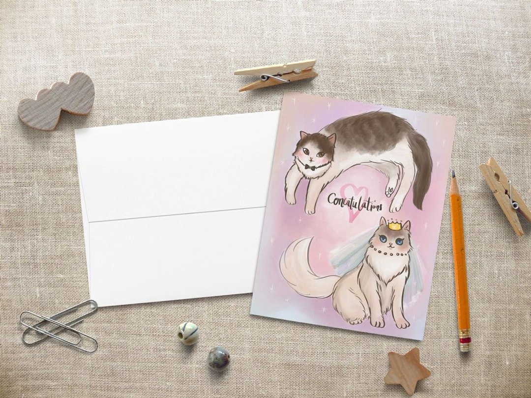 Meow家猫结婚贺卡 婚礼卡片 Bestar X Yen Arts+Design - 卡片/明信片 - 纸 粉红色