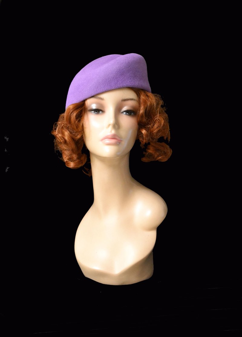 lilac pillbox hat, lilac felt hat, formal hat, church hat, winter wedding hat - 帽子 - 其他材质 紫色