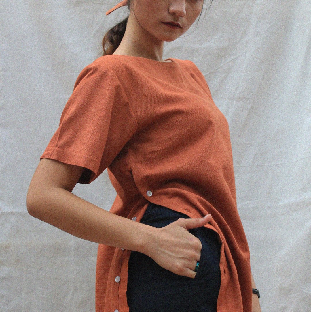 "Mist Mistress Dress 2 in1 wear" Organic cotton and naturally dyed - 洋装/连衣裙 - 棉 橘色