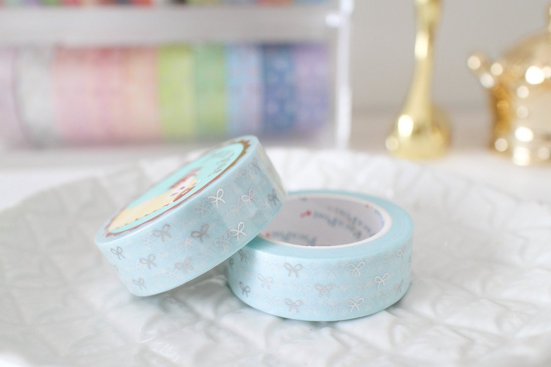 烫金纸胶带 －Baby Blue Polka Dot 烫金小蝴蝶结 - 纸胶带 - 纸 多色