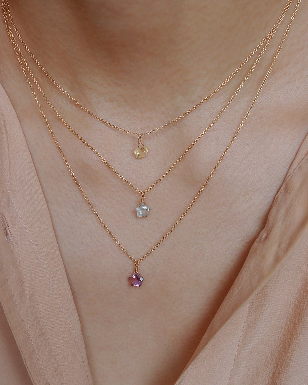 14KGF 黄水晶/紫水晶/托帕石 天然石项链 Star in Start - 项链 - 宝石 