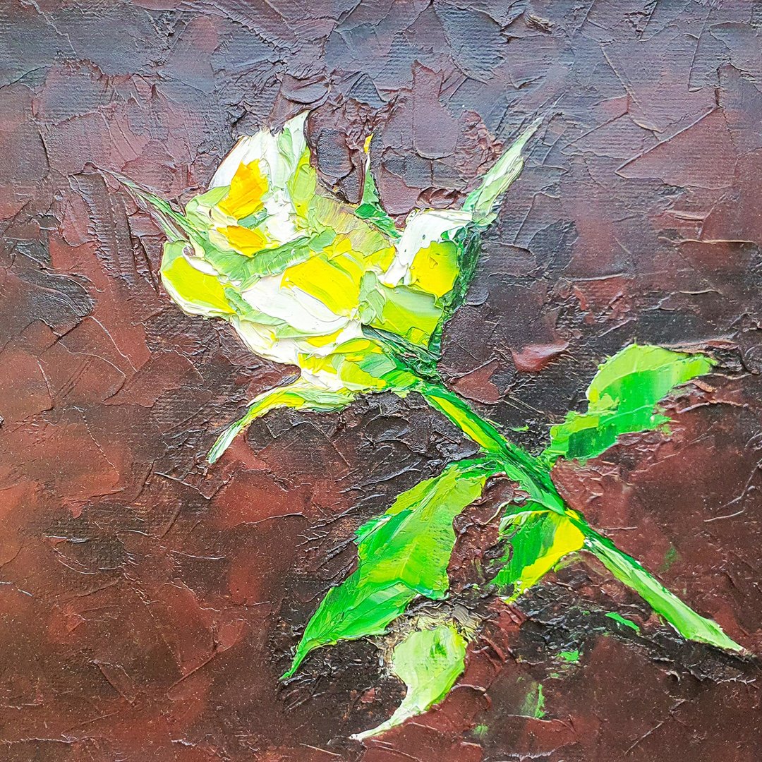 Rose Painting Flowers Original Art Yellow Floral Artwork Still Life Wall Art - 海报/装饰画/版画 - 其他材质 咖啡色