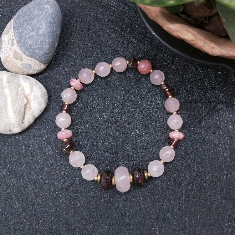 【独一商品】粉晶*红纹石*红石榴石手串 情人节/圣诞礼物  - 手链/手环 - 木头 咖啡色