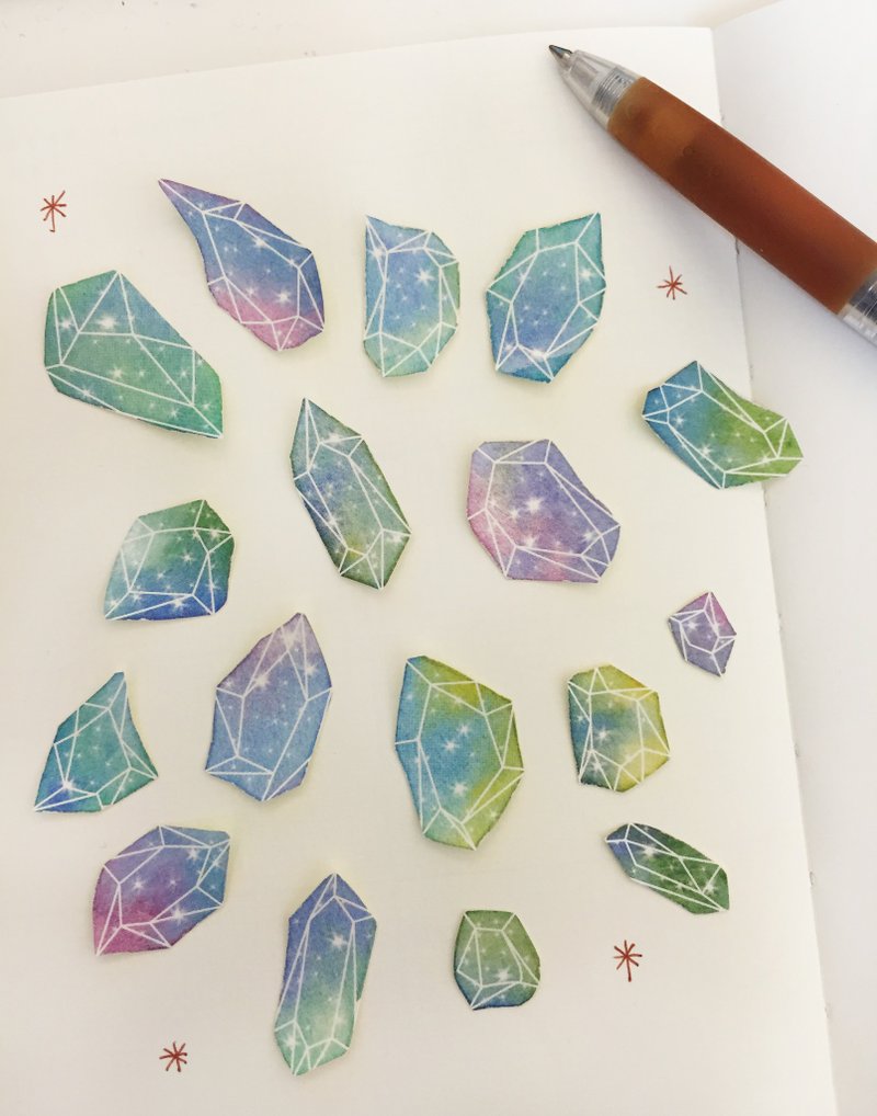 蓝绿藻星海矿物-贴纸-17入+3枚bonus - 贴纸 - 纸 蓝色