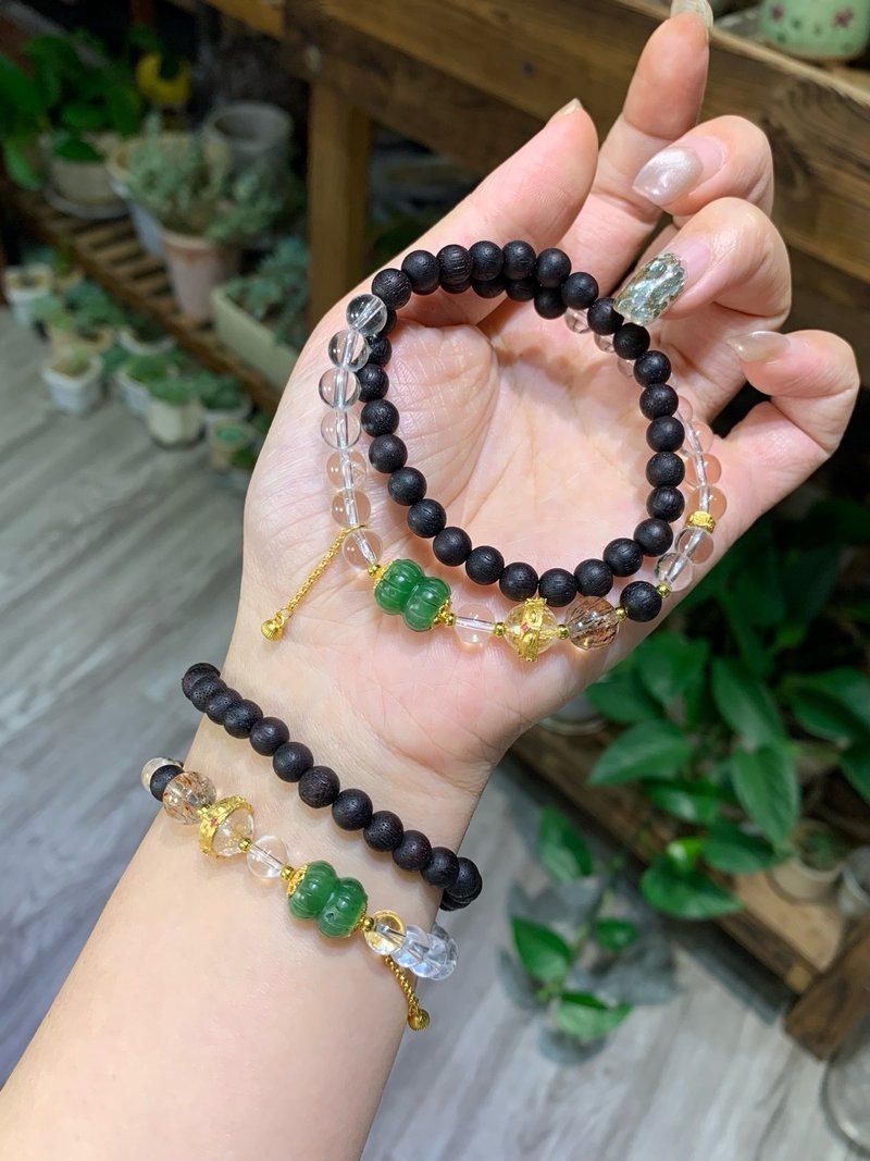 天然海南老料降真香手链 搭配白水晶 碧玉并蒂莲 好运连连 文玩 - 手链/手环 - 玉石 