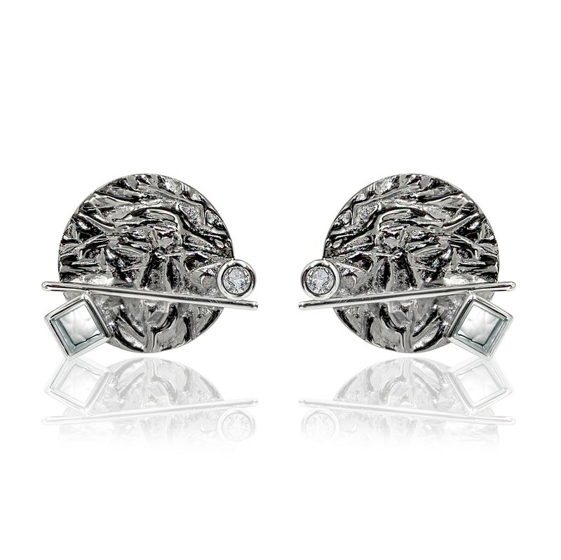 THINKING DAISY - CANVAS 黑金  艺术风 纯银镀18K金耳环 - 耳环/耳夹 - 纯银 黑色