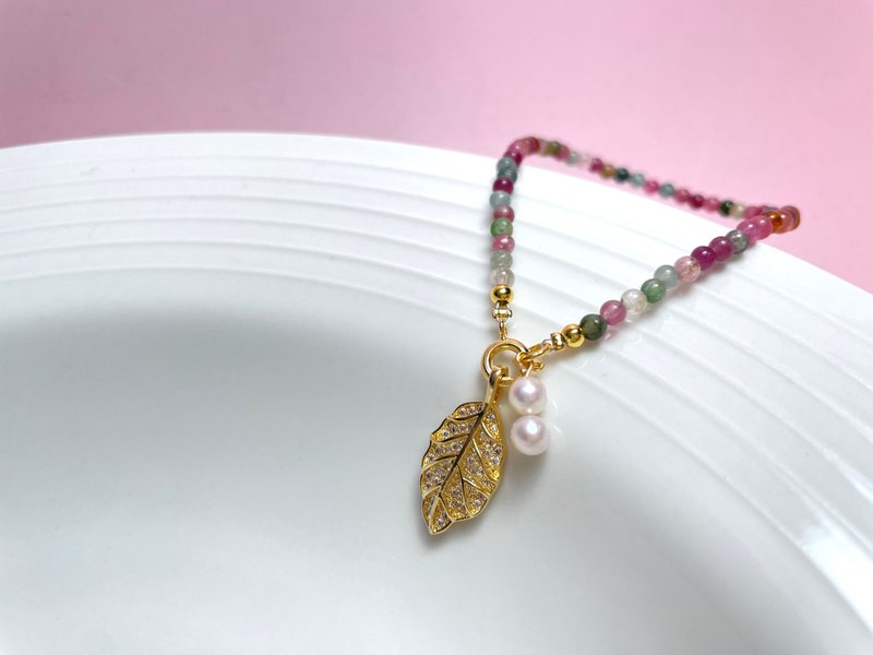 金叶 天然海水珍珠 akoya 碧玺 手链 - 手链/手环 - 珍珠 多色