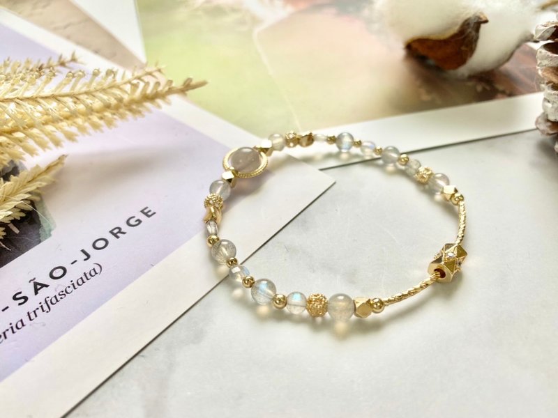 拉长石手链 拉长石 拉长石饰品 天然石手链 天然石手链 手作饰品 - 手链/手环 - 宝石 金色