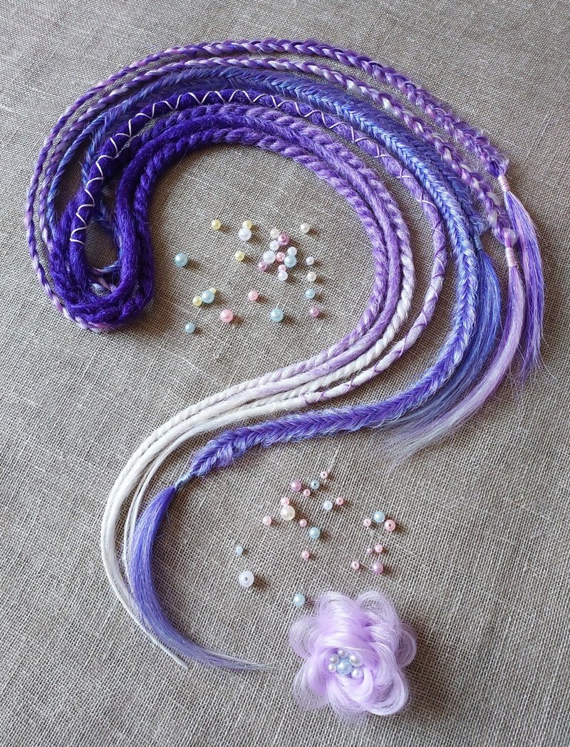 合成恐惧辫子接发 紫色蓝色长发绺波西米亚风夹子 - 发饰 - 其他材质 紫色