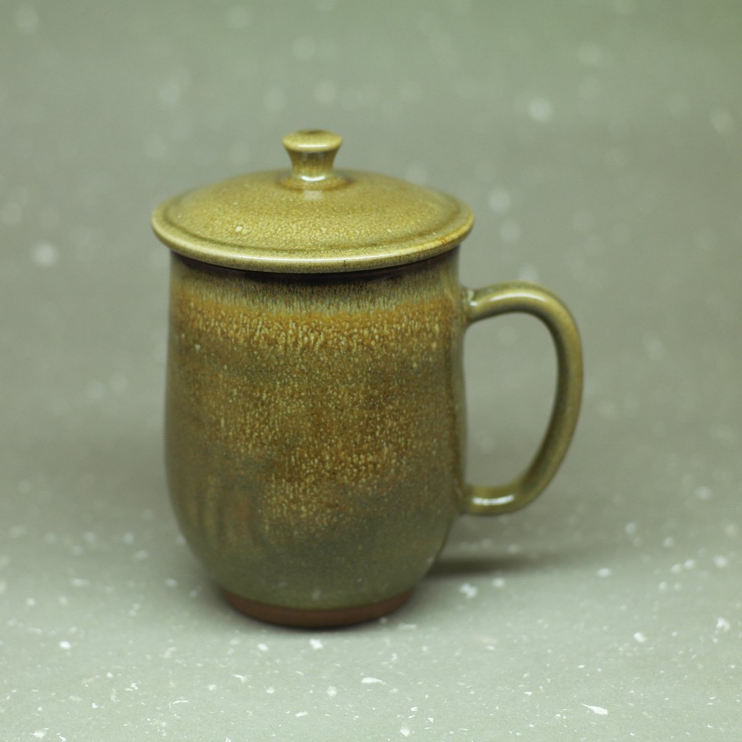 双挂铁釉 盖杯 B 手作陶器 - 茶具/茶杯 - 陶 
