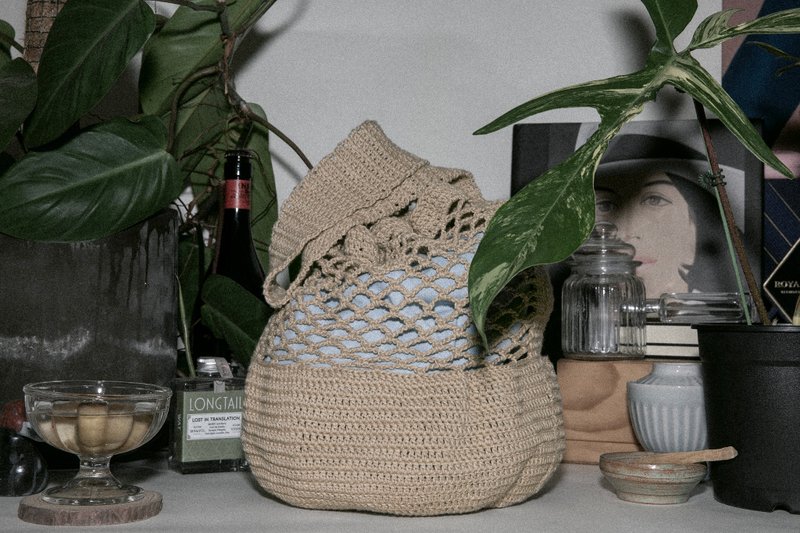 编织大容量手提肩背包 | 卡其 | 网格 - 手提包/手提袋 - 棉．麻 卡其色