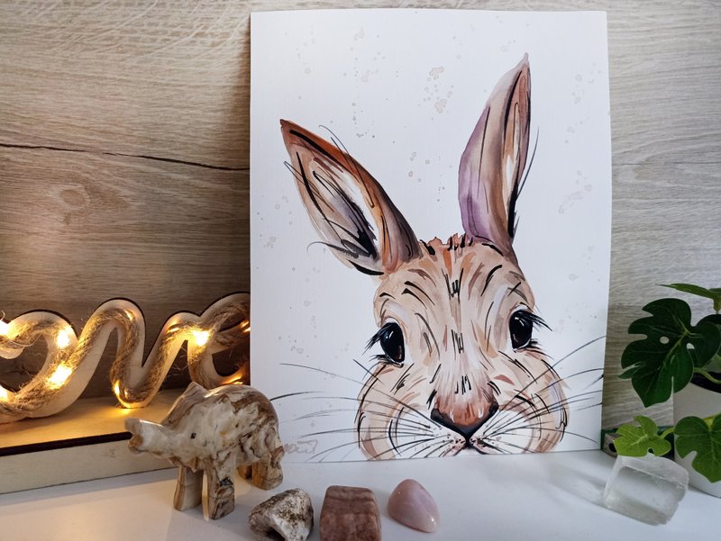 Watercolor original bunny animal room decor hare painting rabbit  Anne Gorywine - 墙贴/壁贴 - 纸 白色