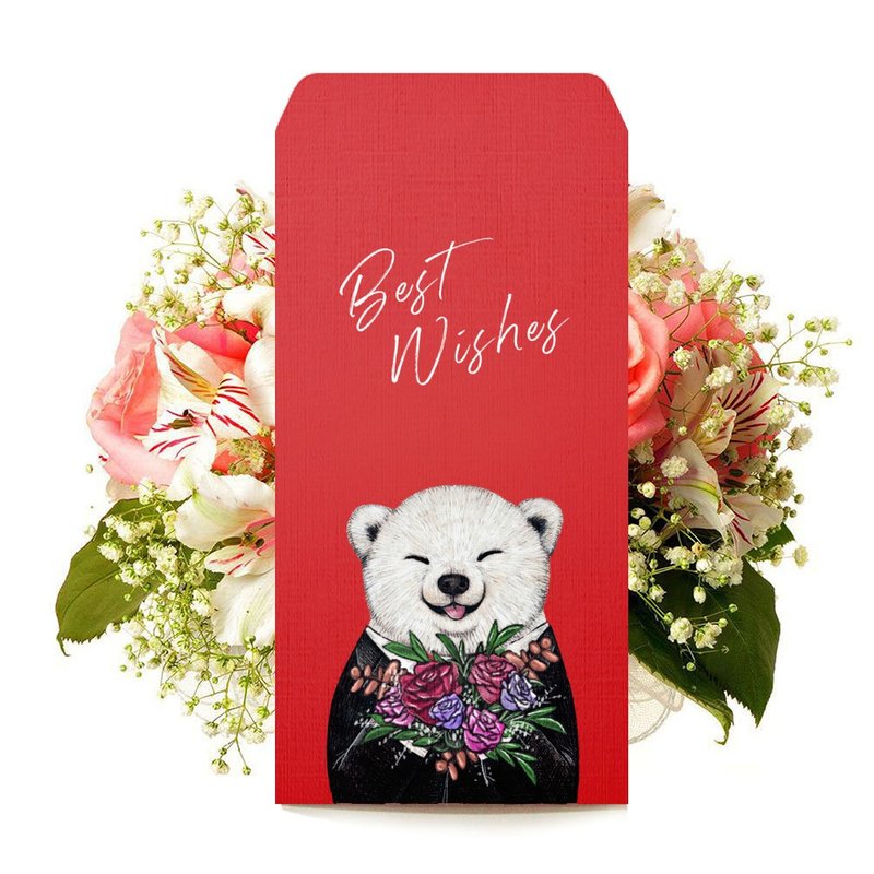 【 北极熊捧花 】手绘风 礼金袋 婚礼红包 Happy Wedding 3入 - 红包/春联 - 纸 红色