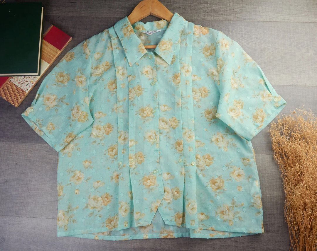 大号 | 复古女式衬衫| 女士复古服装| 复古衬衫 - 女装衬衫 - 其他材质 绿色
