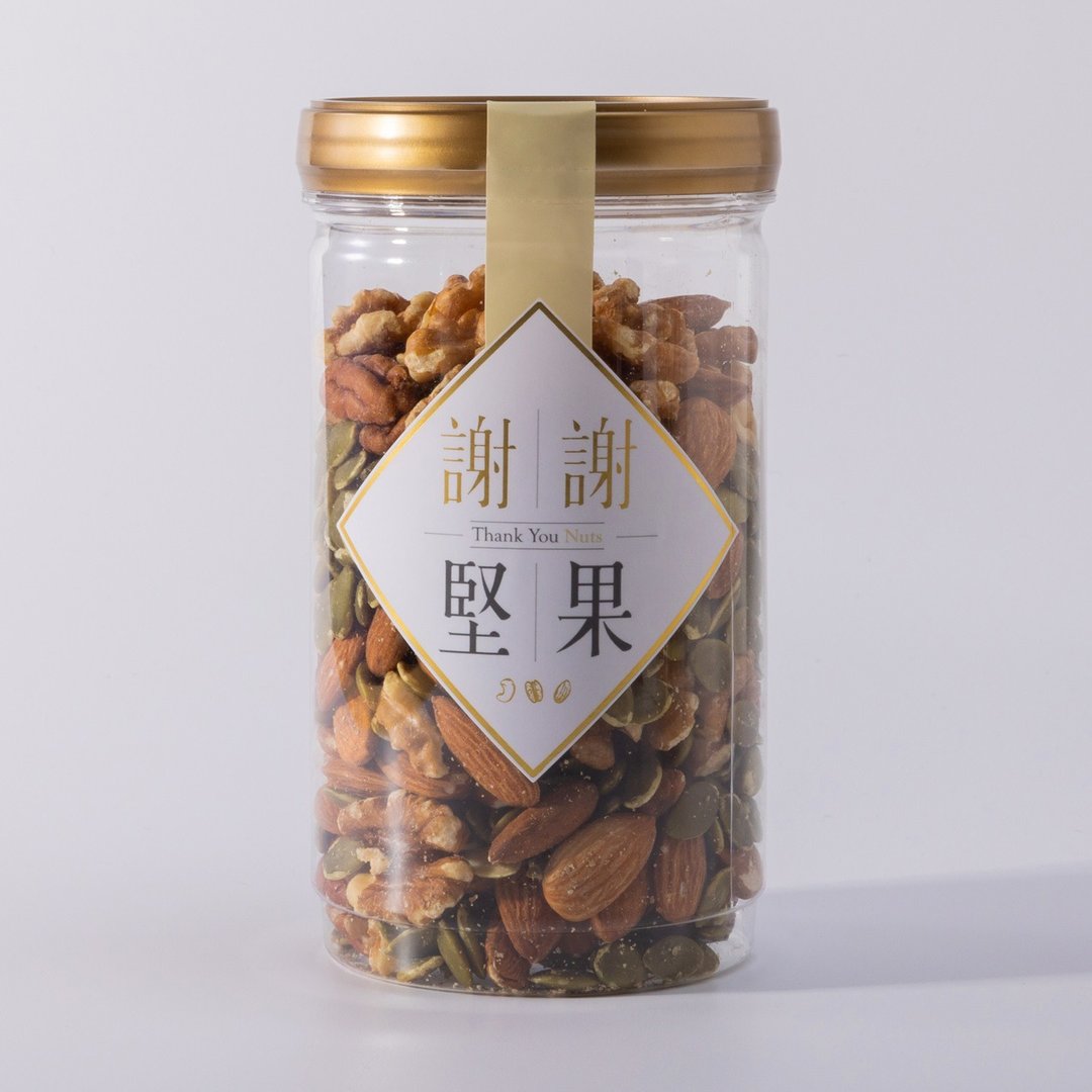 【每日坚果】(密封罐)(无调味综合坚果核桃胡桃杏仁南瓜子)(素食) - 坚果 - 塑料 金色