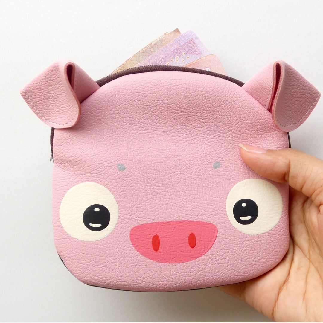 【雙11折扣】Pig coin purse ,small synthetic leather wallet bag with zip.various card - 零钱包 - 人造皮革 粉红色