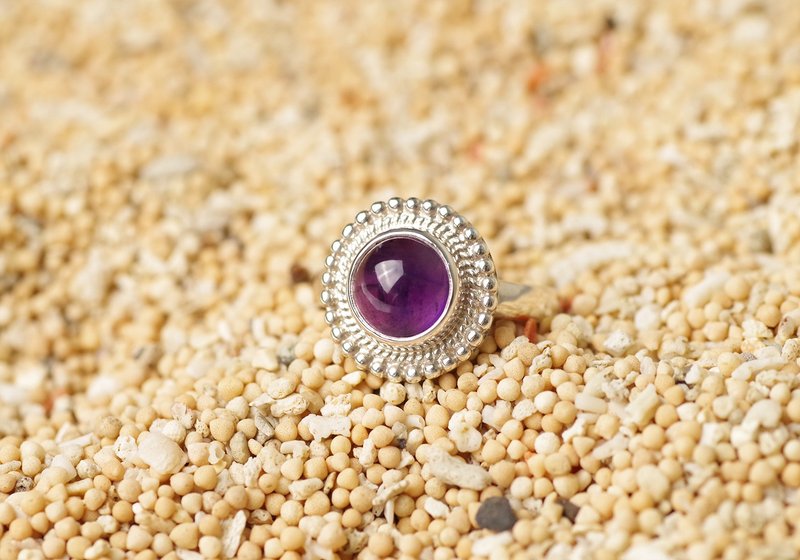 Amethyst Ring - Gemstone Ring | Natural Amethyst | Statement Ring - 戒指 - 纯银 紫色