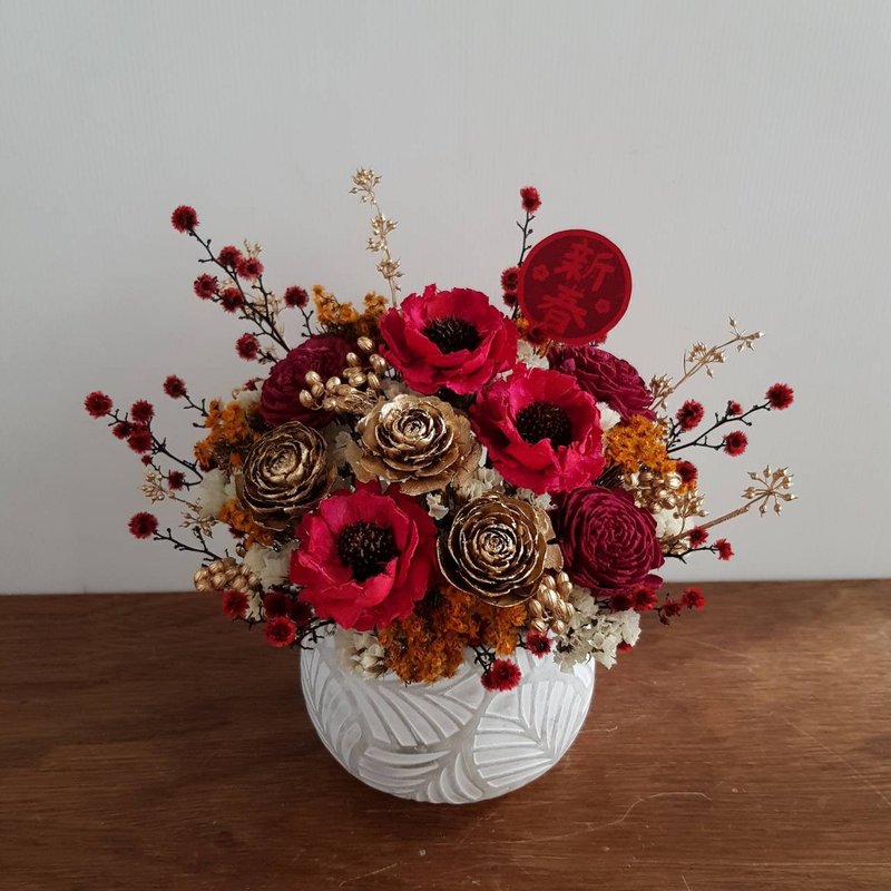 虎年迎新春│迎春干燥盆花│过年祝贺│居家装饰 - 干燥花/捧花 - 植物．花 红色