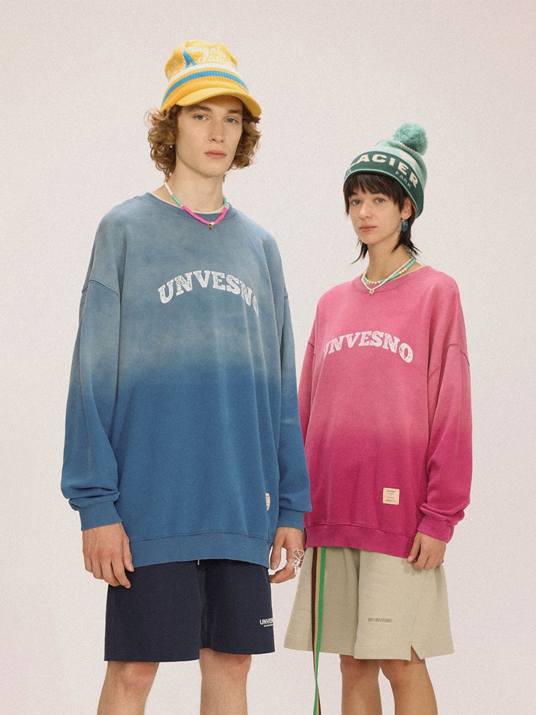 UNVESNO潮牌复古做旧炒花洗水圆领套头卫衣情侣上衣 SWS-1579 - 男装上衣/T 恤 - 棉 蓝色