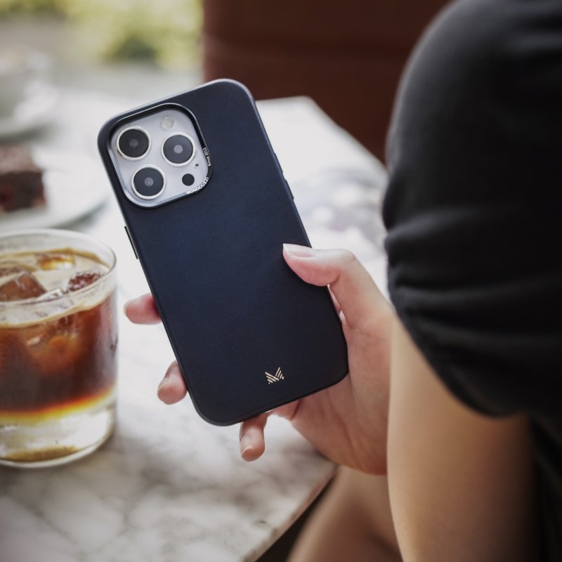 EXQUISITE | iPhone 14 高级真皮兼容 MagSafe手机保护殻 - 手机壳/手机套 - 真皮 蓝色