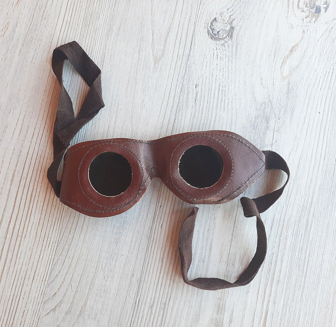 Soviet retro Motorcycle Glasses - old motorbike protective goggles vintage visor - 眼镜/眼镜框 - 其他材质 咖啡色