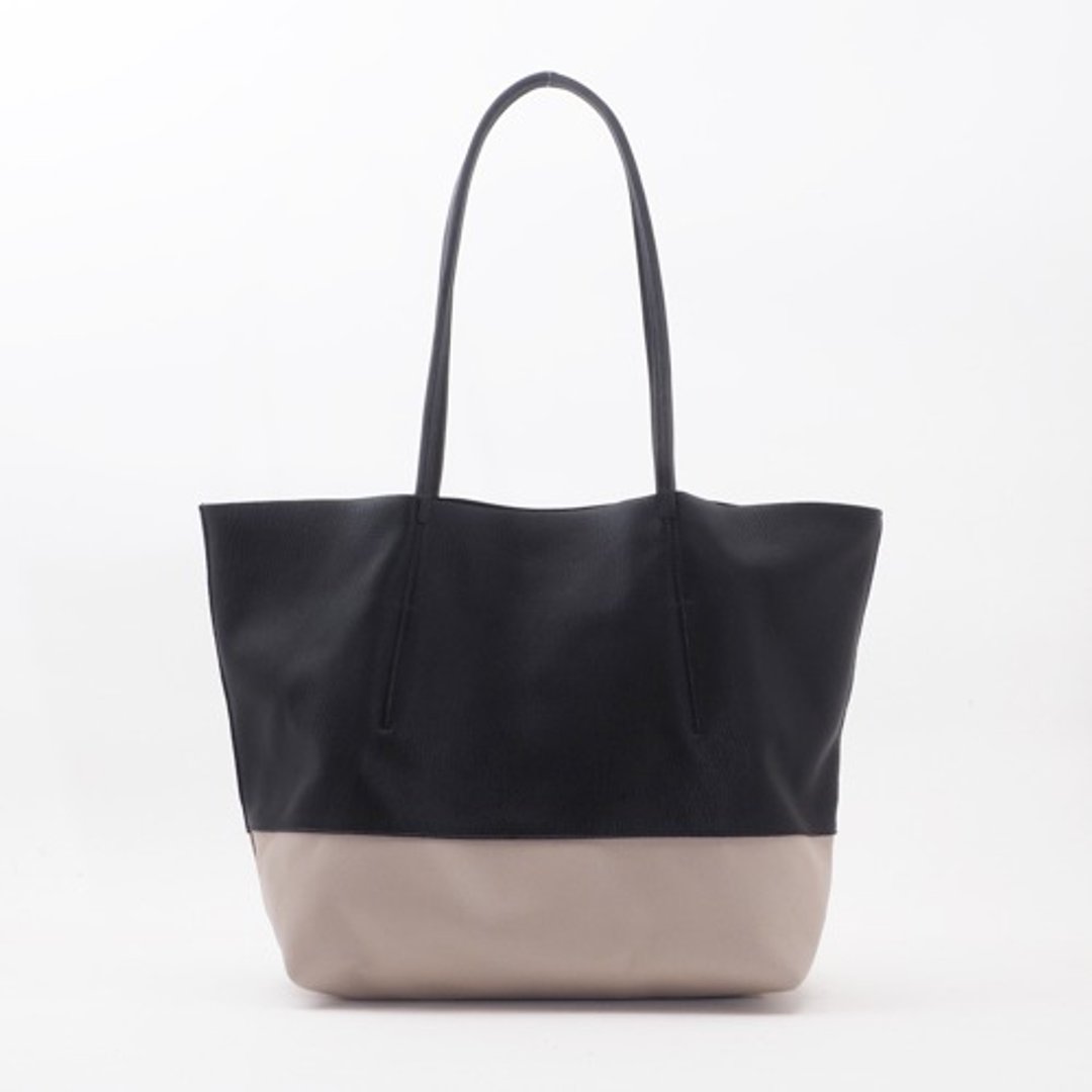 Thin handle shoulder tote (black x gray)/goat leather x cowhide/T046 - 手提包/手提袋 - 真皮 