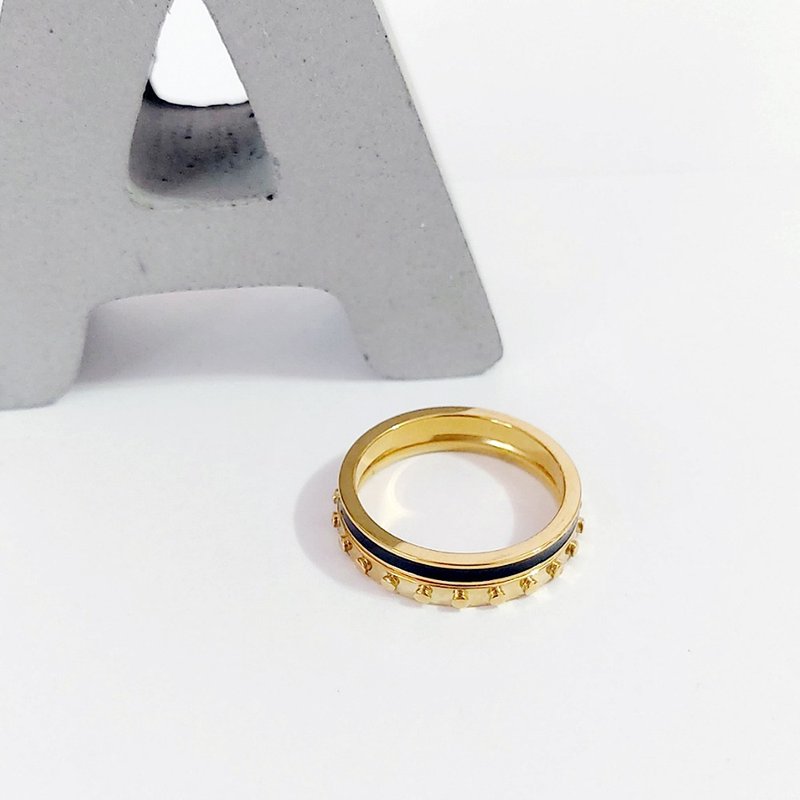 情人节 黄金年代316L珐琅钛钢戒指(镀黄14K金) 立体设计 中 - 戒指 - 不锈钢 金色