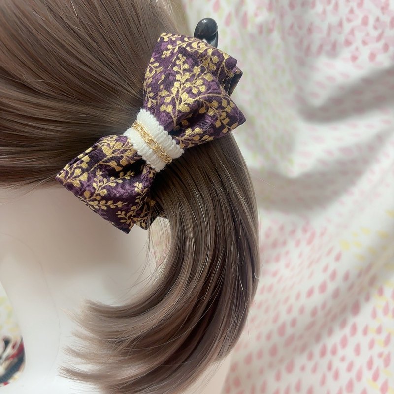 紫嫣烫金小叶 | 双层结相交夹 | 香蕉夹 - 发饰 - 棉．麻 多色