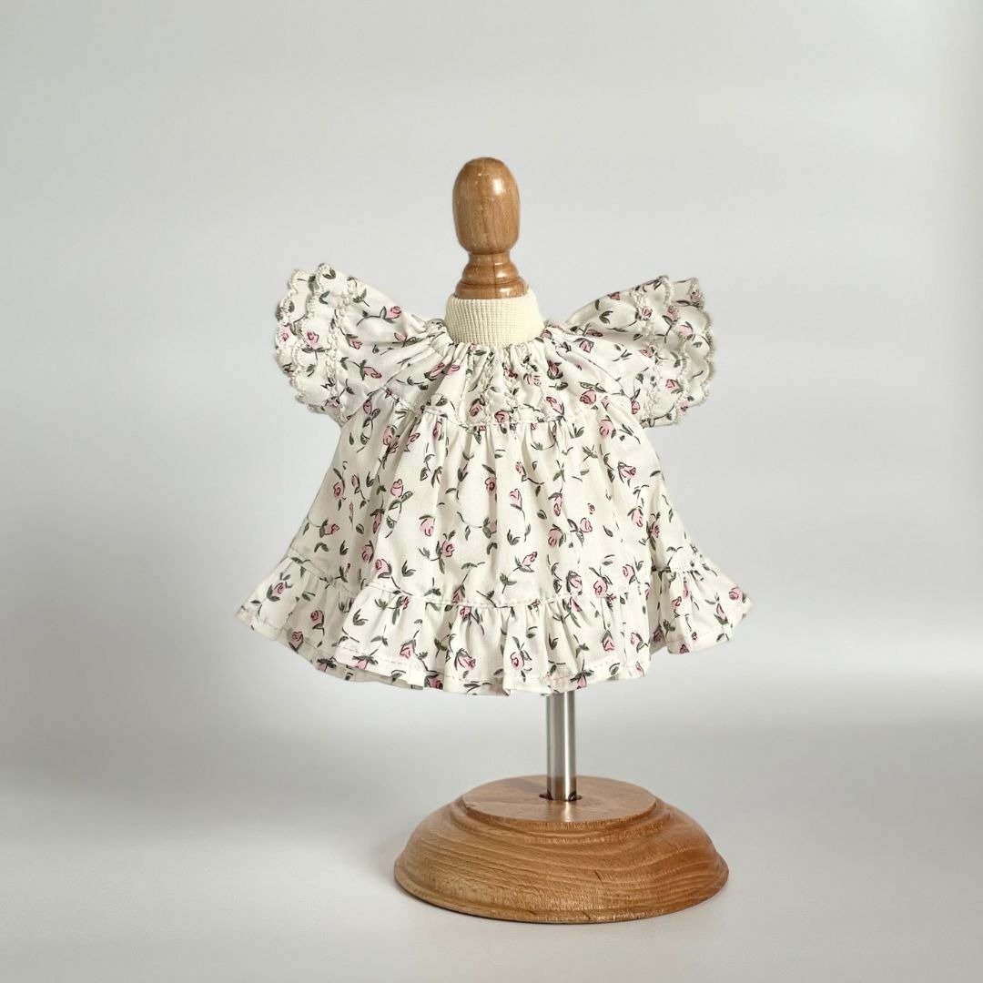 刺绣扇贝洋装“floating floral petite” - 玩具/玩偶 - 棉 白色