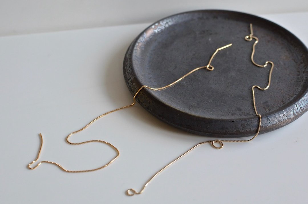 K18 one ear earrings gold thread L - 耳环/耳夹 - 其他金属 金色