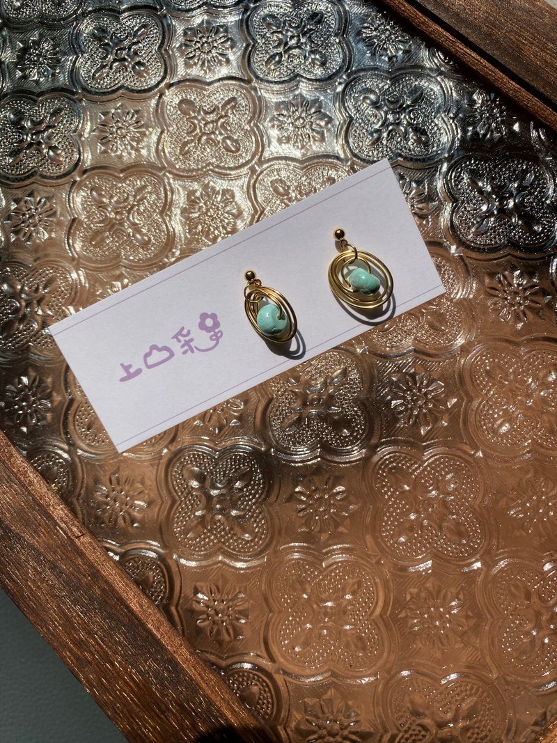 绿野仙踪 悠游 绿松 石 14K 包金 订做 礼物 饰品 耳环 耳针 改夹 - 耳环/耳夹 - 宝石 绿色