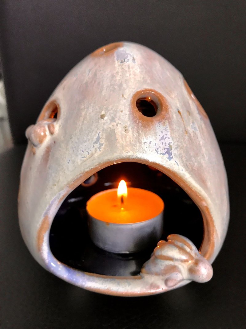 兔兔蛋釉烧陶制三足烛台熏香座 香炉 烛台 檀香炉 茶道摆件 - 香薰/精油/线香 - 陶 多色