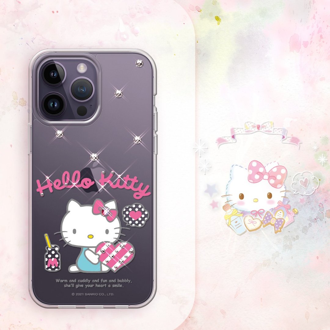三丽鸥 iPhone 14全系列 轻薄军规防摔水晶彩钻手机壳-凯蒂爱你唷 - 手机壳/手机套 - 其他材质 多色