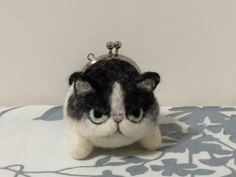 ミニがま口 エキゾチックショートヘア 黒毛 - 零钱包 - 羊毛 黑色