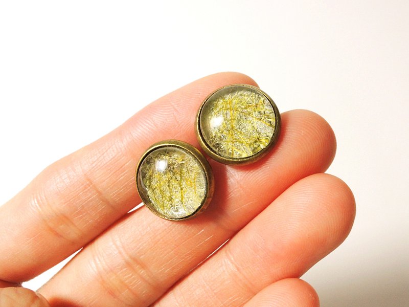 冰晶绿枝 12 / 14mm古铜耳环 - 耳环/耳夹 - 其他金属 绿色