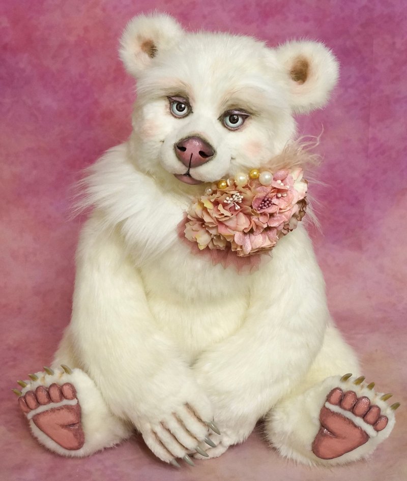 贝蒂娜艺术家熊由彩虹艺术生物。毛绒小熊泰迪熊 熊在一个单一 - 玩偶/公仔 - 聚酯纤维 白色